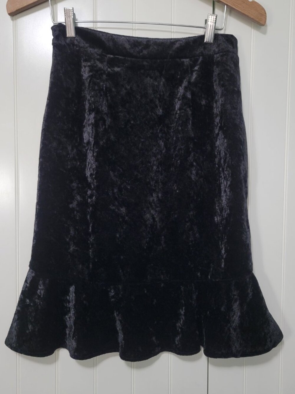 Whimsigoth Craft Practical Magic Witch Black Crushed Velvet Ruffle Hem Skirt - Picture 6 of 10